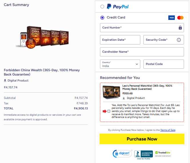 The forbidden china wealth Checkout Page